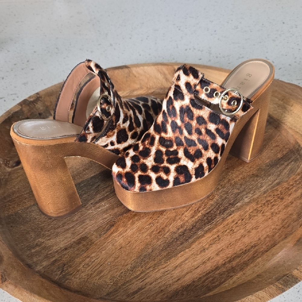 Giani Bernini Calf Hair Leopard Print Mules with Gold Accents